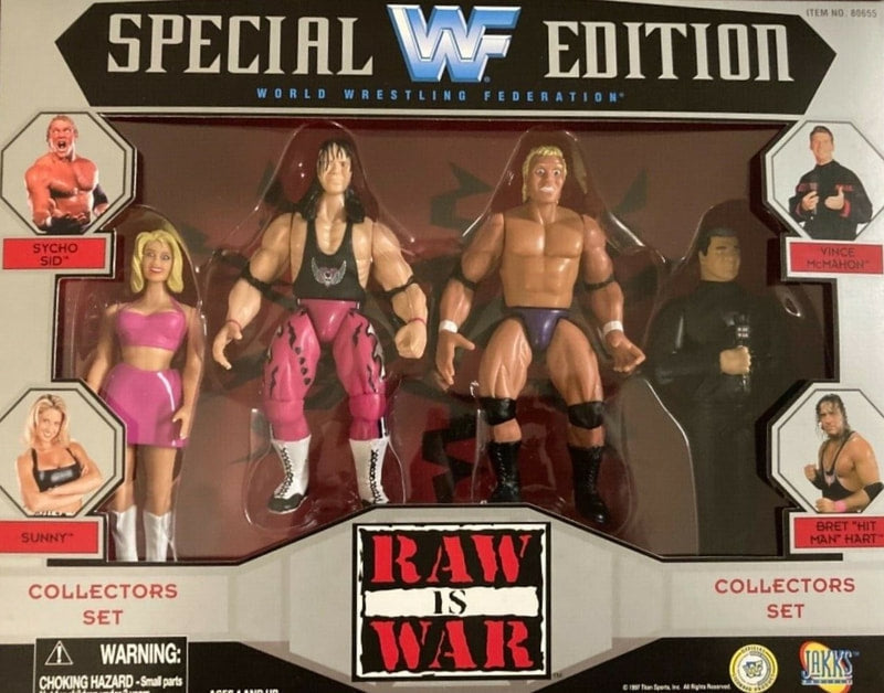 1997 WWF Jakks Pacific Special Edition Raw Is War Box Set: Sycho Sid, Sunny, Vince McMahon & Bret "Hit Man" Hart [Exclusive] Action & Toy Figures PWcatalog