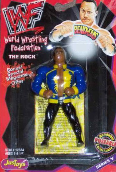 WWF Just Toys Bend-Ems 5 The Rock [With Blue & Yellow Shirt]