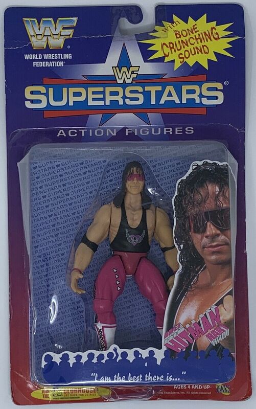 1996 WWF Jakks Pacific Superstars Series 1 Bret "Hitman" Hart [J-Hook Card]
