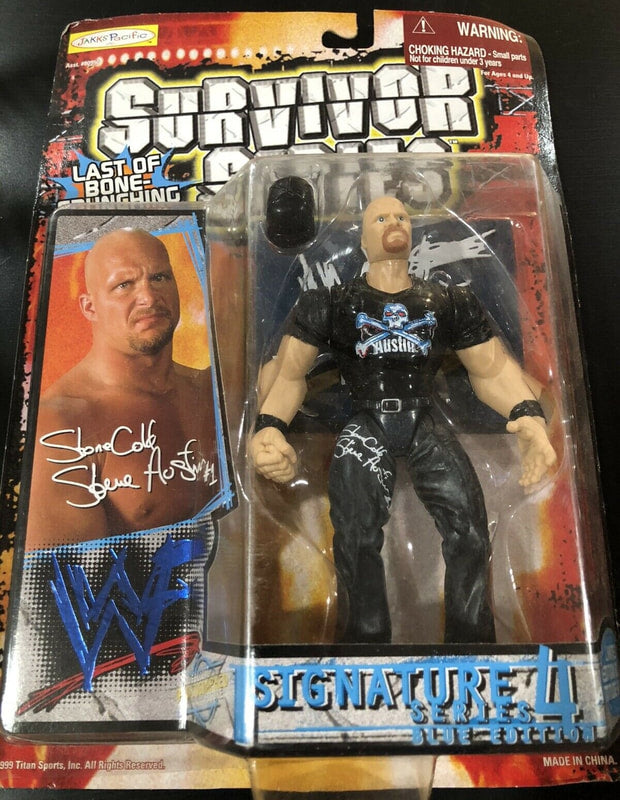1999 WWF Jakks Pacific Signature Series 4 "Blue Edition" Stone Cold Steve Austin [With White Signature] Action & Toy Figures PWcatalog