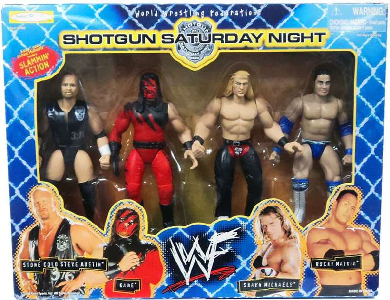 1998 WWF Jakks Pacific Shotgun Saturday Night Box Set: Stone Cold Steve Austin, Kane, Shawn Michaels & Rocky Maivia [Exclusive] Action & Toy Figures PWcatalog