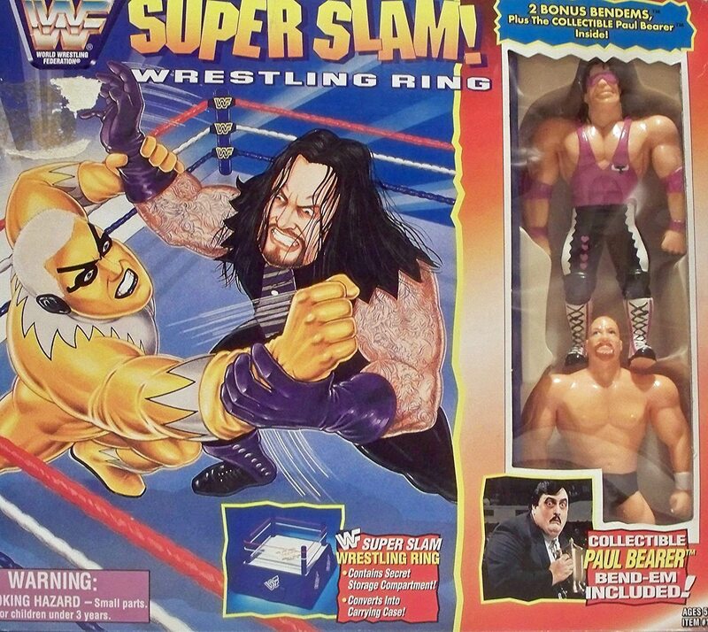WWF Just Toys Bend-Ems Super Slam! Wrestling Ring [With Paul Bearer, Bret "Hitman" Hart & Steve Austin] Action & Toy Figures PWcatalog