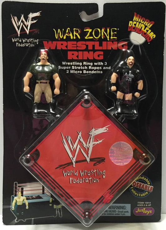 WWF Just Toys Micro Bend-Ems War Zone Wrestling Ring The Interrogator & Stone Cold Steve Austin