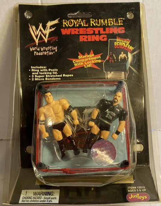 WWF Just Toys Micro Bend-Ems Royal Rumble Wrestling Ring The Rock & Stone Cold Steve Austin