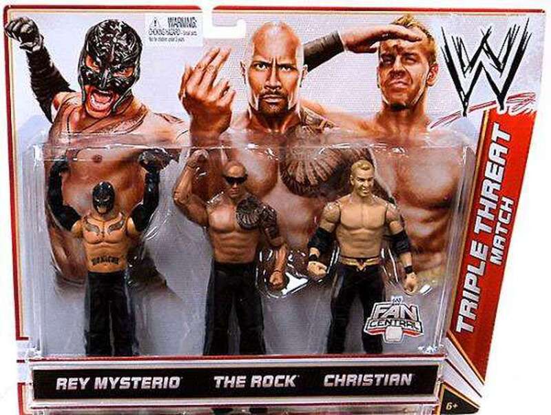WWE Mattel Triple Threat Match 1 Rey Mysterio vs. The Rock vs. Christian [Exclusive] Action & Toy Figures PWcatalog
