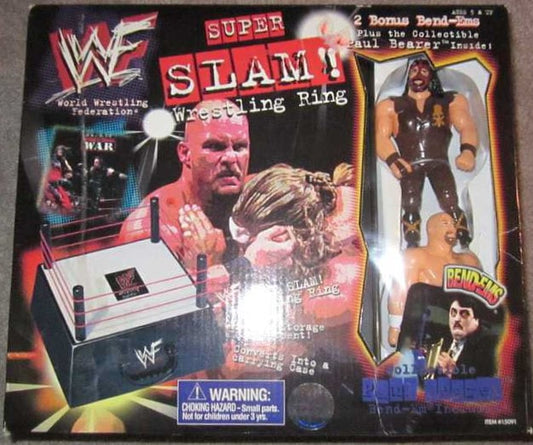 WWF Just Toys Bend-Ems Super Slam! Wrestling Ring [With Paul Bearer, Mankind & Stone Cold Steve Austin]