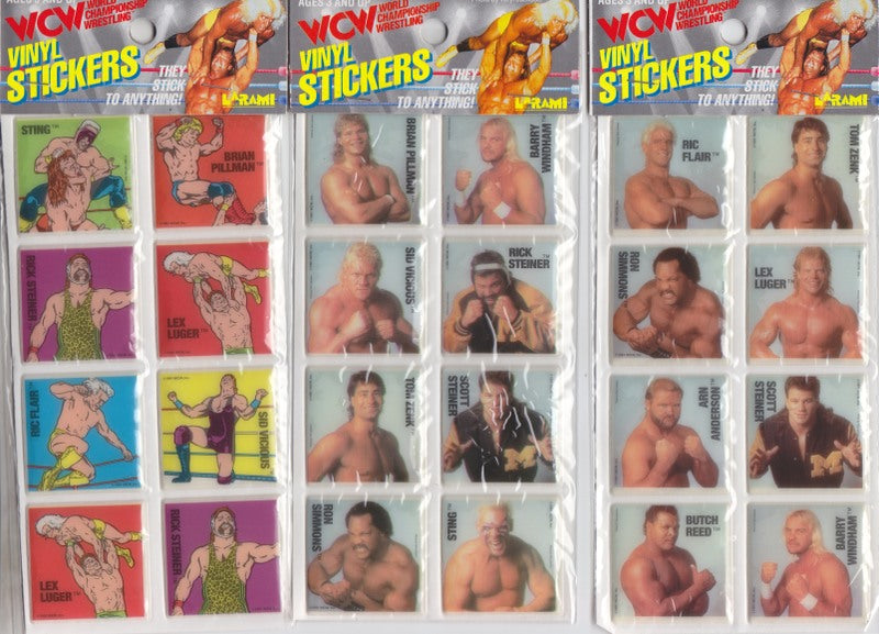 1991 Larami WCW Vinyl Stickers Set of 3 cards PW Catalog