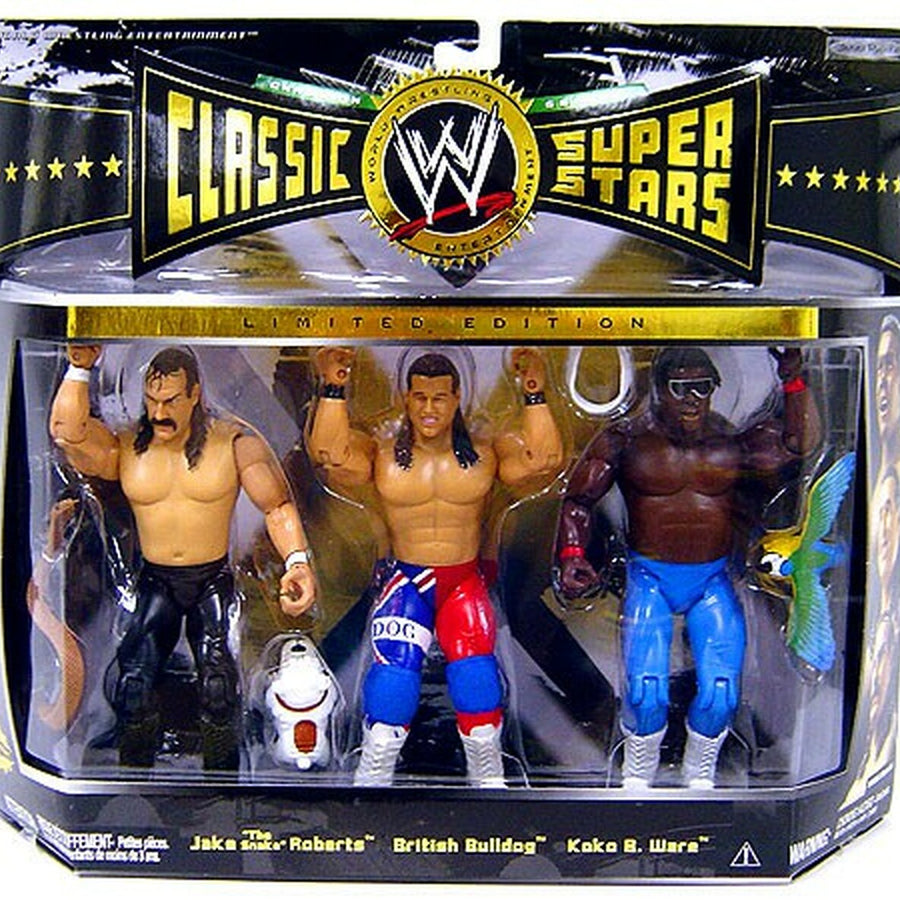 WWE Jakks Pacific Classic Superstars 3-Packs 8 Jake "The Snake" Roberts, British Bulldog & Koko B. Ware Action & Toy Figures PWcatalog