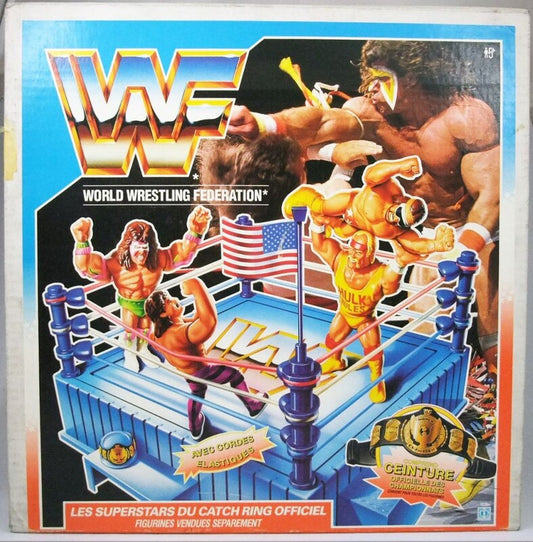 WWF Hasbro Wrestling Rings & Playsets: Official Wrestling Ring [With Blue Round Turnbuckle Posts]