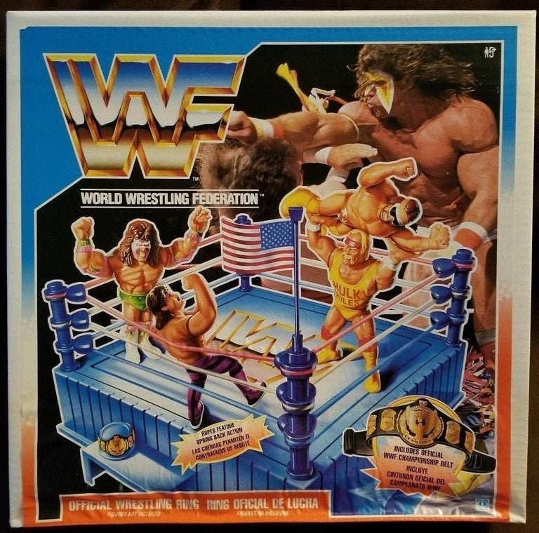 WWF Hasbro Wrestling Rings & Playsets: Official Wrestling Ring [With Blue Round Turnbuckle Posts]