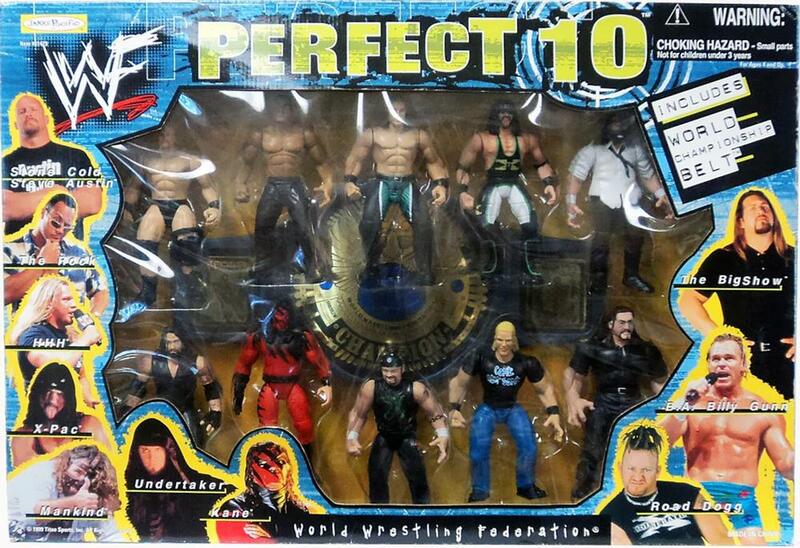 1999 WWF Jakks Pacific Perfect 10 Box Set: Stone Cold Steve Austin, The Rock, HHH, X-Pac, Mankind, Undertaker, Kane, The Big Show, B.A. Billy Gunn & Road Dogg [Exclusive] Action & Toy Figures PWcatalog
