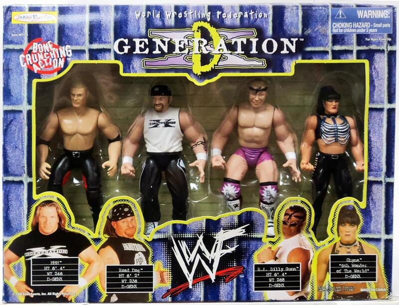 1998 WWF Jakks Pacific D-Generation X Box Set: HHH, Road Dogg Jesse James, B.A. Billy Gunn & Chyna [Exclusive] Action & Toy Figures PWcatalog