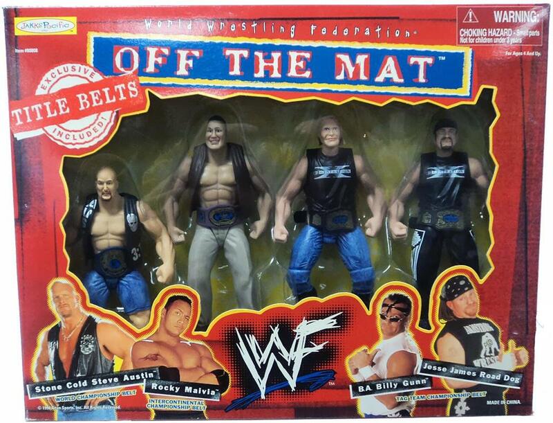 1998 WWF Jakks Pacific Off the Mat Box Set: Stone Cold Steve Austin, Rocky Maivia, B.A. Billy Gunn & Jesse James Road Dog [Exclusive] Action & Toy Figures PWcatalog