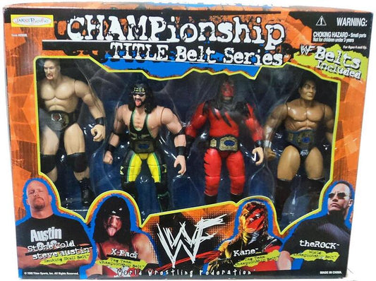 1998 WWF Jakks Pacific Championship Title Belt Series Box Set: Stone Cold Steve Austin, X-Pac, Kane & The Rock