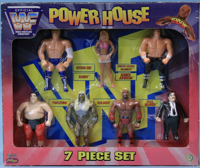 WWF Just Toys Bend-Ems Multipack: Bend-Ems Power House [With Sycho Sid, Sunny, Hunter Hearst-Helmsey, Ahmed Johnson, Yokozuna, Goldust & Paul Bearer] Action & Toy Figures PWcatalog