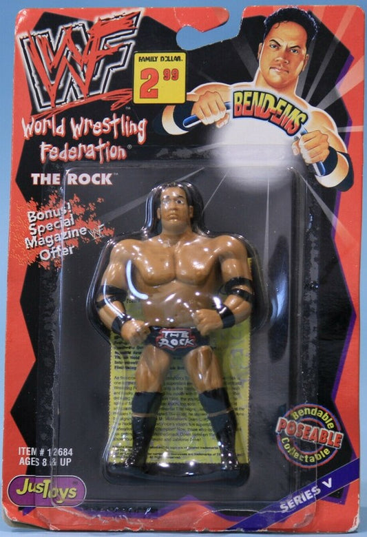 WWF Just Toys Bend-Ems 5 The Rock [With Ring Gear]