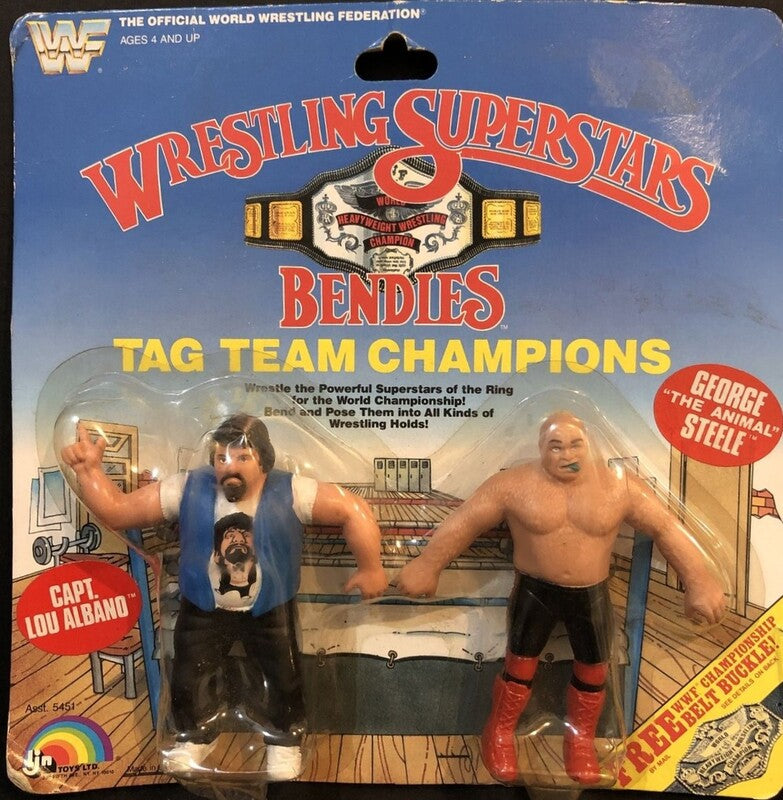 WWF LJN Wrestling Superstars Bendies Tag Team Champions Capt. Lou Albano & George "The Animal" Steele