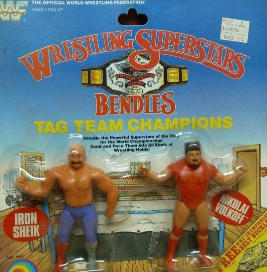 WWF LJN Wrestling Superstars Bendies Tag Team Champions Iron Sheik & Nikolai Volkoff