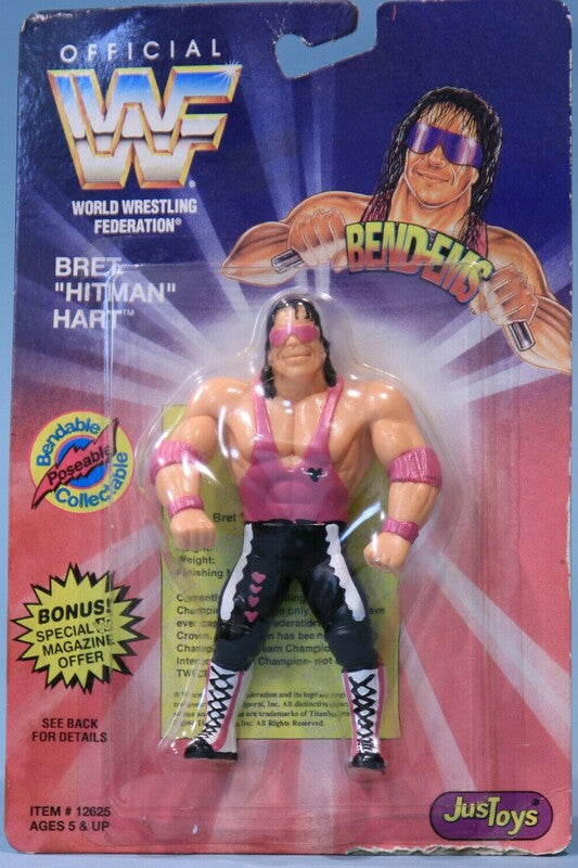 WWF Just Toys Bend-Ems 1 Bret "Hitman" Hart [With Pink Gear]