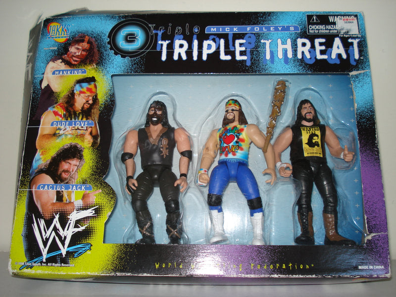 1998 WWF Jakks Pacific Mick Foley's Triple Threat Box Set: Mankind, Dude Love & Cactus Jack [Exclusive] Action & Toy Figures PWcatalog